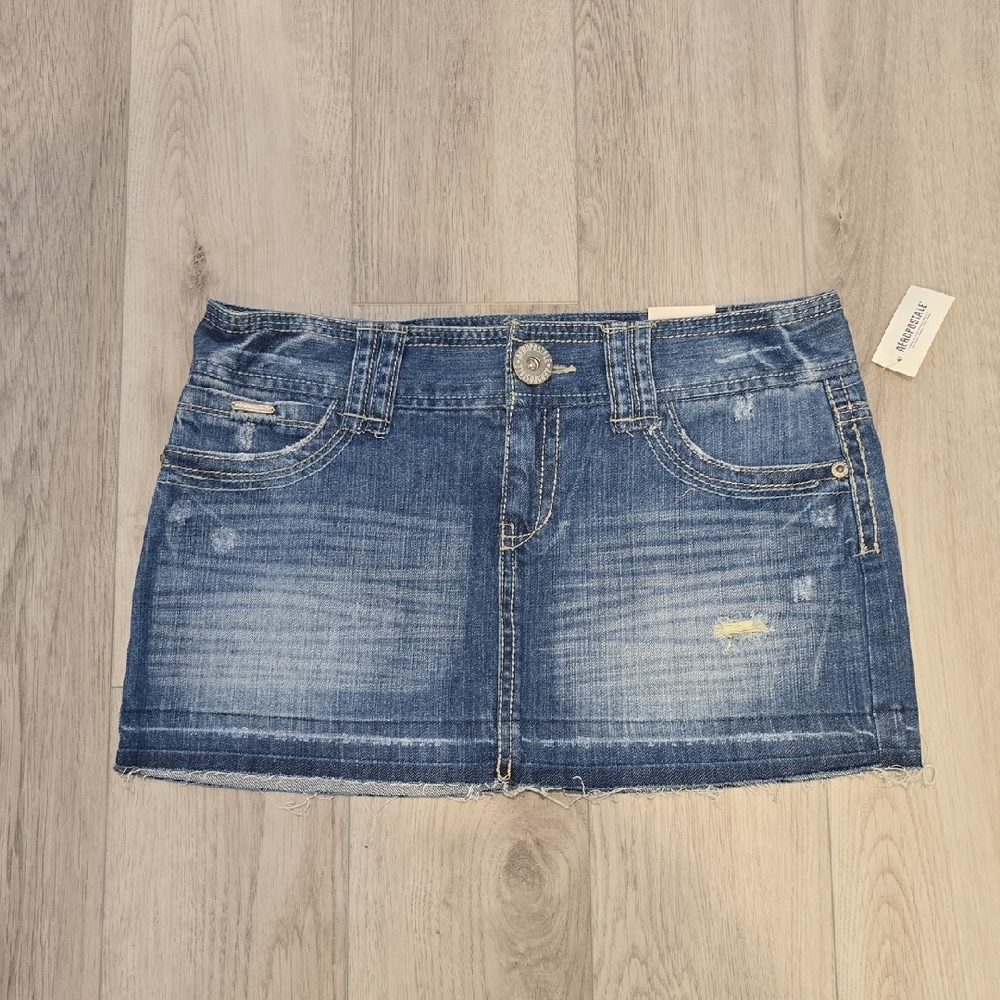 NWT Vintage Aeropostale Dark Blue Denim Skirt with Distressed Details 9/10